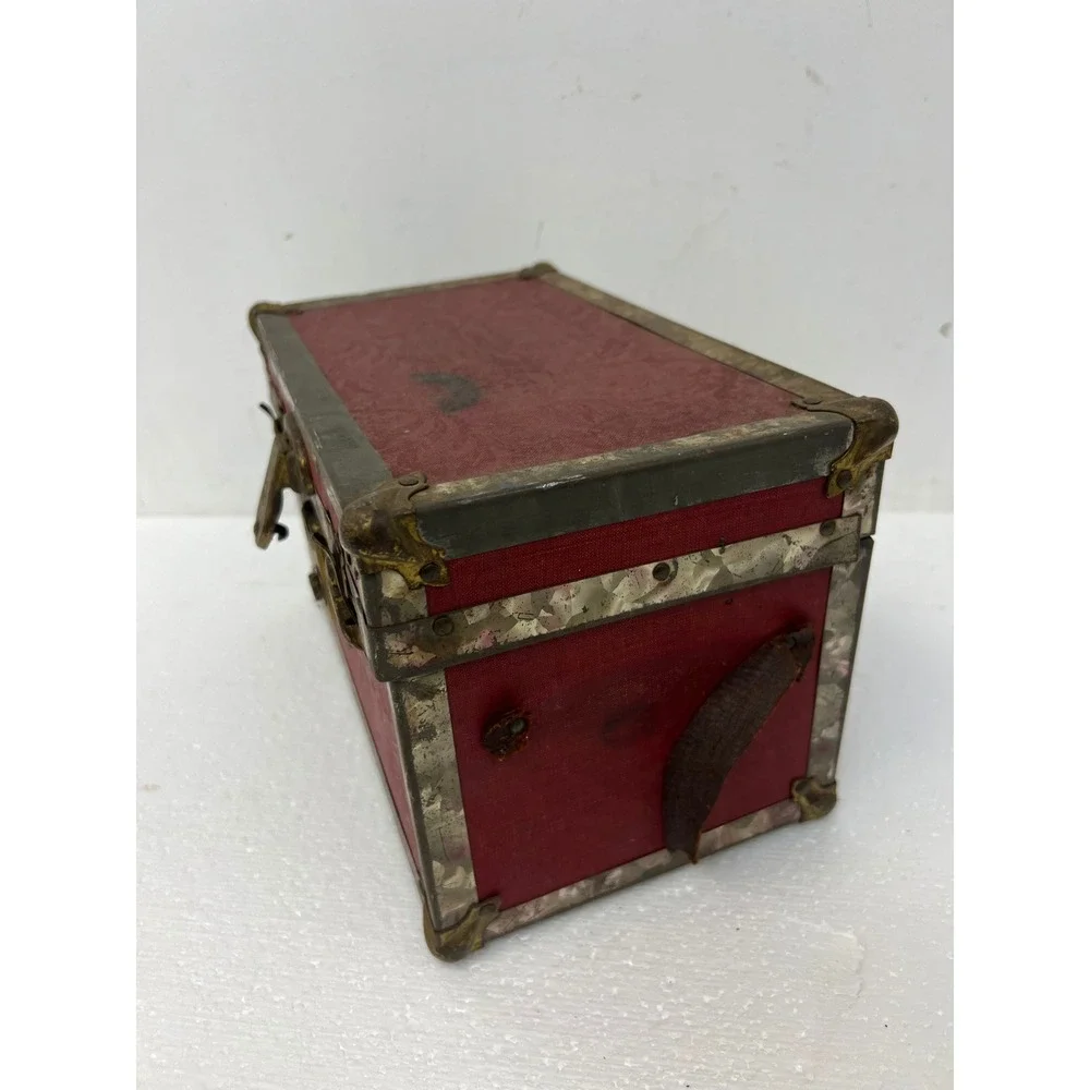 Vintage Dollhouse Steamer Trunk w Tray Miniature Wood Chest Box SALESMAN SAMPLE